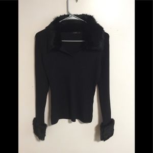 TEN  SWEATER w/ FUR COLLAR & SLEEVES BNWOT SZ L
